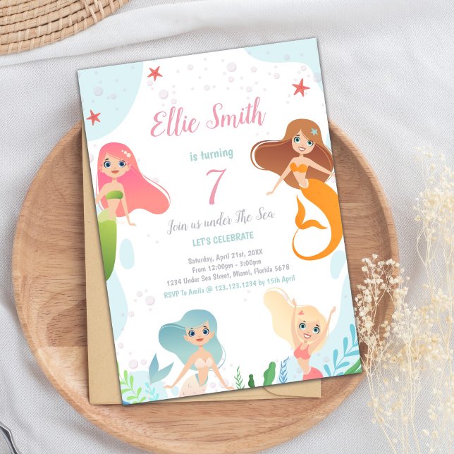 Magic Ocean Party för flickor Inbjudningar (Mermaids Birthday Under the sea Invitations)