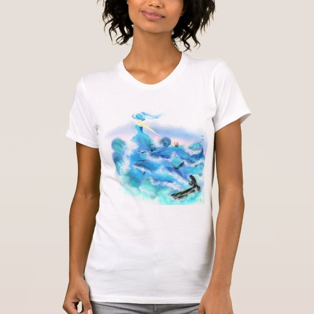 Magic Ocean Woman T-Shirt Blue Fantasy Painting (Framsida)