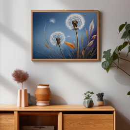 Magic of Dandelions in Nightsky AI Art Paintings Poster
