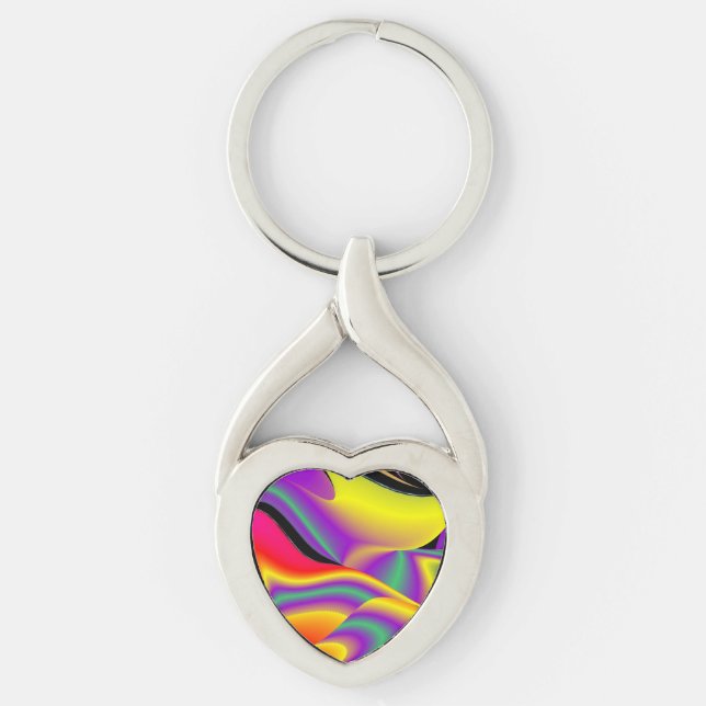 Magic of Färg, Abstrakt 3D Rainbowart Twisted Heart Silverfärgad Nyckelring (Framsidan)
