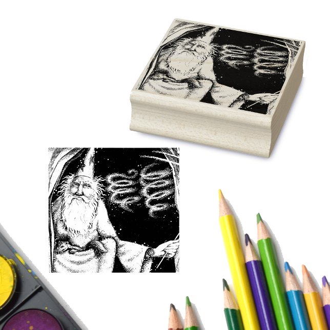 Magic Old Wizard i Cave med Ferret Watch Stämpel (Magical old Wizard in cave ferret in lap wearing watch on rubber craft stamp.)