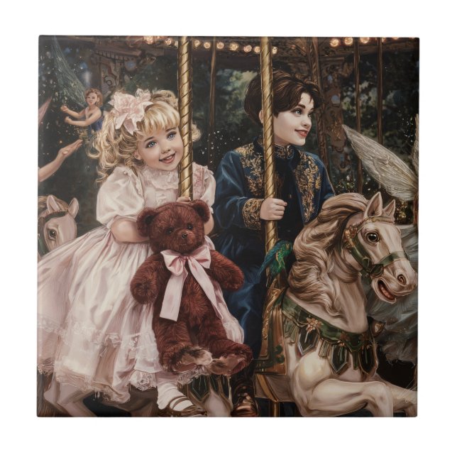“Magic on the Carousel with My Red Teddy” Kakelplatta (Framsidan)