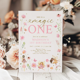 Magic One Blommigt Fairy Garden Birthday Inbjudningar
