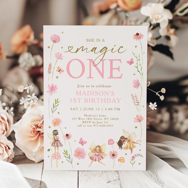 Magic One Blommigt Fairy Garden Birthday Inbjudningar (Skapare uppladdad)