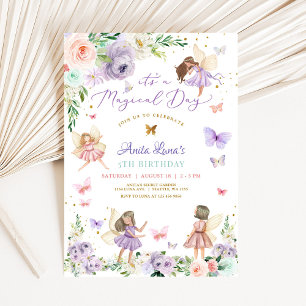 Magic ONE Lila Rosa Fairy Butterfly Birthday Inbjudningar