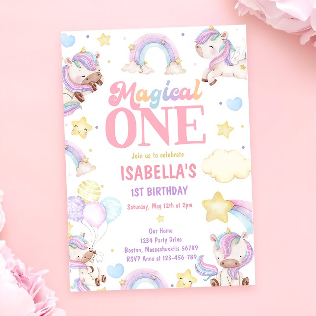 Magic One Rainbow Unicorn 1:a födelsedagen Party Inbjudningar (Skapare uppladdad)