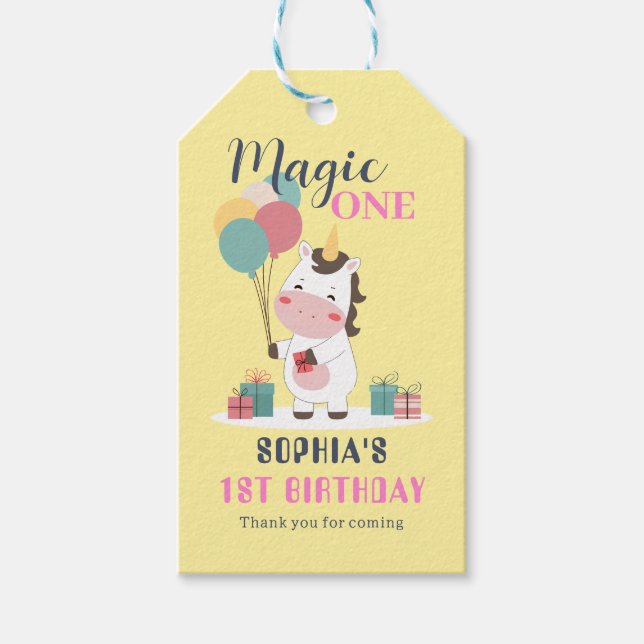 Magic One Unicorn 1st Birthday Presentetikett (Framsidan)
