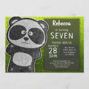 Magic Panda Birthday Black and White Glitter Inbjudningar