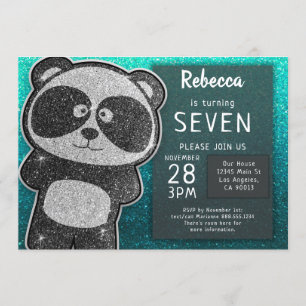 Magic Panda Birthday Black and White Glitter Inbjudningar