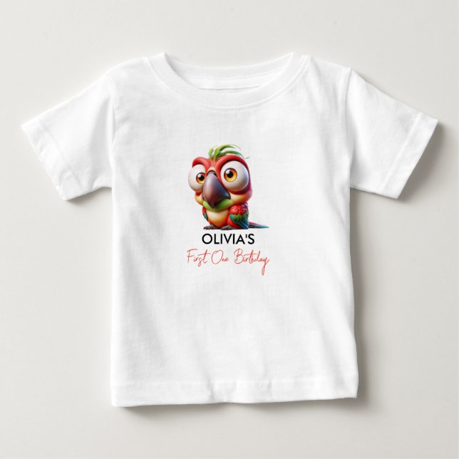 Magic Parrot Caricatures 1st Birthday T Shirt (Framsida)