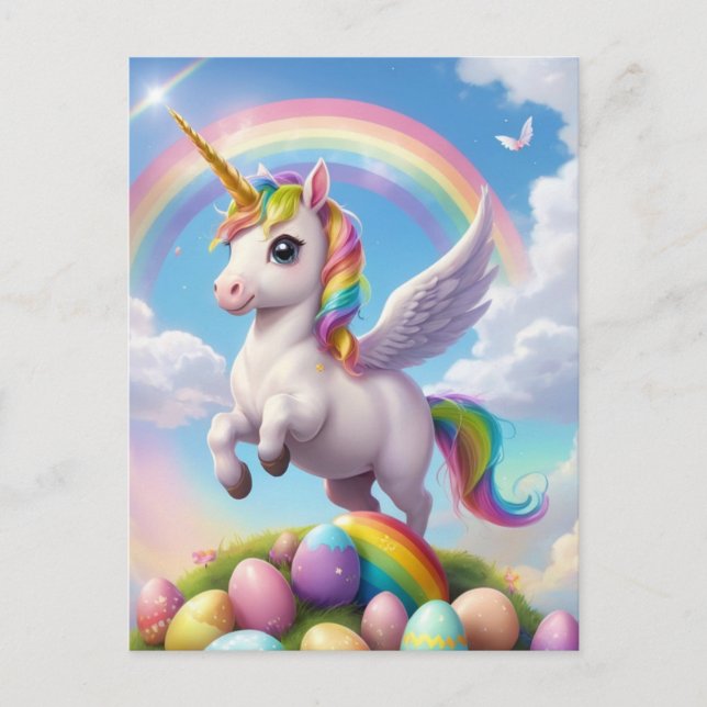 Magic Påsk Unicorn Helg Vykort (Framsida)