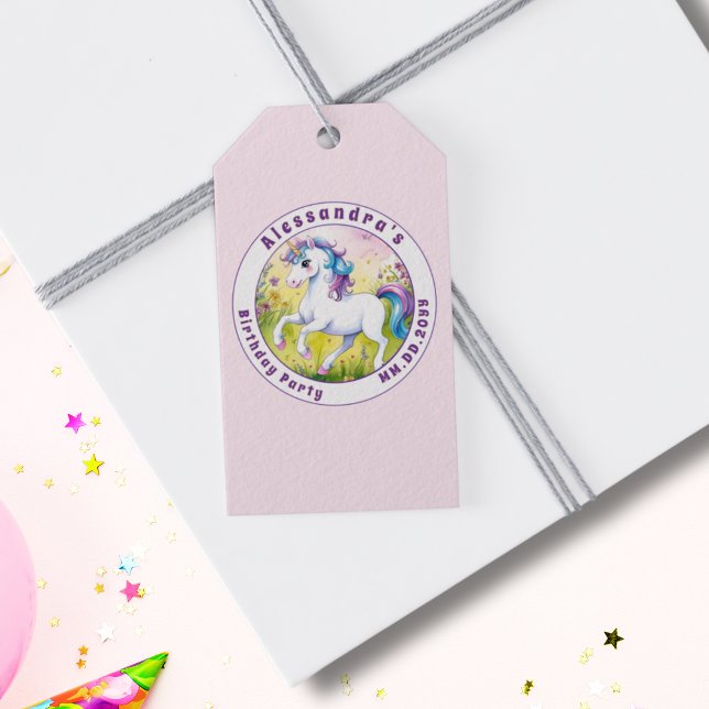 Magic Pastel Anpassningsbar Unicorn Birthday Presentetikett (Skapare uppladdad)