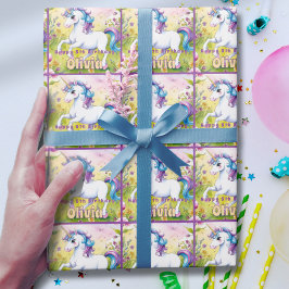 Magic Pastel Anpassningsbar Unicorn Birthday Presentpapper