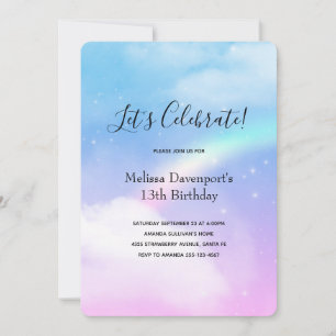 Magic Pastel Clouds and a Rainbow Birthday Inbjudningar