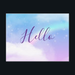 Magic Pastel Clouds och Rainbow Hej Vykort<br><div class="desc">Ett vykort med en mjuk och underbar bakgrundsbild. Pastellkritor och rosa moln med magisk regnbåge.</div>