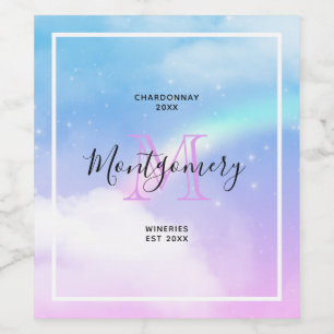 Magic Pastel Clouds och Rainbow Vin Skapar Vinflaska Etikett