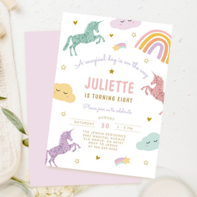 Magic Pastel Glitter Unicorn Rainbow Birthday in Inbjudningar (Skapare uppladdad)
