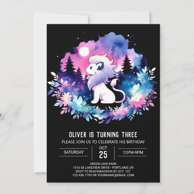 Magic Pastel Lejon Birthday Inbjudningar (Framsida)