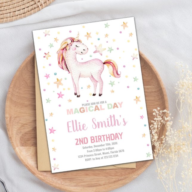 Magic Pastel Party Theme for Girls Inbjudningar (Star Unicorn Birthday Invitations)