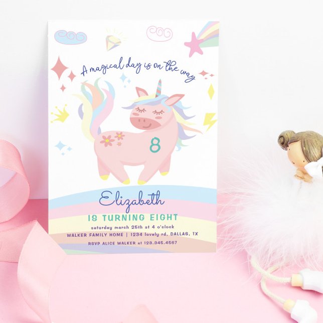 Magic Pastel Rainbow Cute Unicorn Birthday Inbjudningar (Skapare uppladdad)