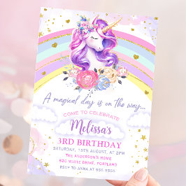 Magic Pastel Rainbow Unicorn Birthday-inbjudan Inbjudningar