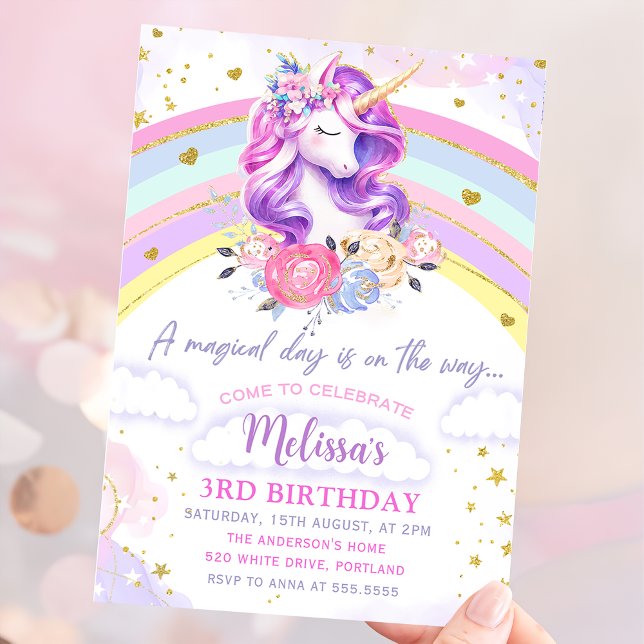 Magic Pastel Rainbow Unicorn Birthday-inbjudan Inbjudningar (Skapare uppladdad)