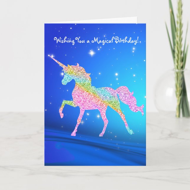Magic Pastel Rainbow Unicorn Birthday Kort (Framsida)