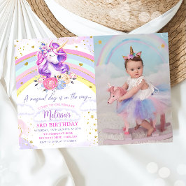 Magic Pastel Rainbow Unicorn Birthday Photo Inbjudningar