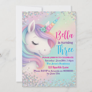 Magic Pastel Unicorn Birthday Bjud - Glitt Inbjudningar