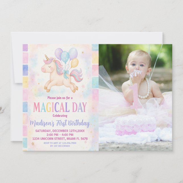 Magic Pastel Unicorn Birthday-inbjudan Inbjudningar (Framsida)