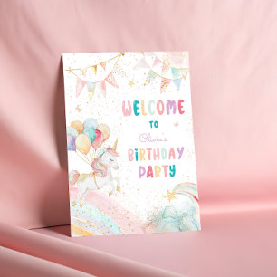 Magic Pastel Unicorn Birthday Välkommen Poster
