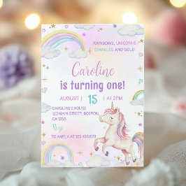 Magic Pastel Unicorn First Birthday Call Inbjudningar