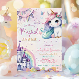 Magic Pastel Unicorn Flicka Shower Inbjudningar