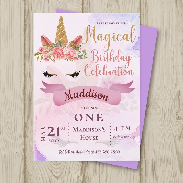 Magic Pastel Unicorn Födelsedagsfest inbjudan (Magical Pastel Unicorn Birthday Party Invitation)