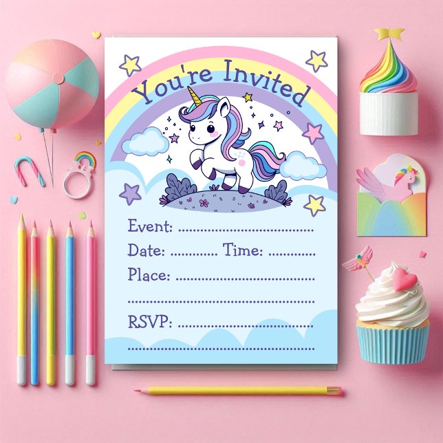 Magic Pastel Unicorn Party Inbjudningar (Skapare uppladdad)
