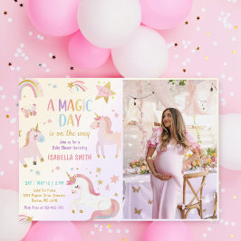 Magic Pastel Unicorn Rainbow Baby Shower Photo Inbjudningar