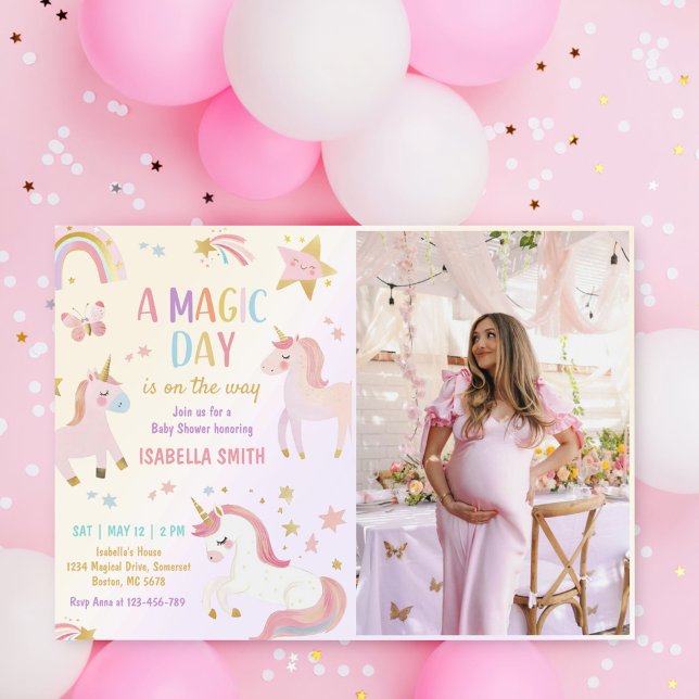 Magic Pastel Unicorn Rainbow Baby Shower Photo Inbjudningar (Skapare uppladdad)