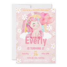 Magic Pastel Unicorn Rainbow Birthday Inbjudan