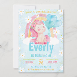 Magic Pastel Unicorn Rainbow Birthday Inbjudan