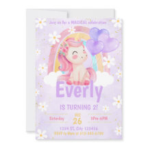 Magic Pastel Unicorn Rainbow Birthday Inbjudan