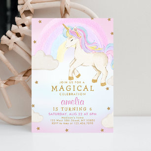 Magic Pastel Unicorn Rainbow Party Birthday Inbjudningar