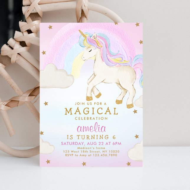 Magic Pastel Unicorn Rainbow Party Birthday Inbjudningar (Skapare uppladdad)