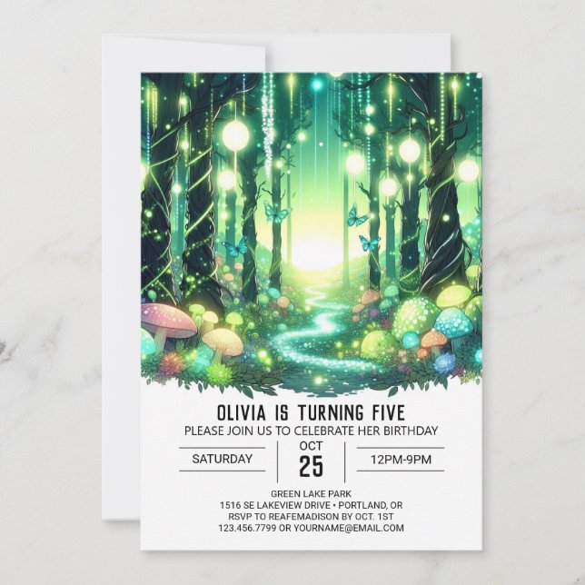 Magic Pastel Woodland Digital Birthday Inbjudningar (Framsida)