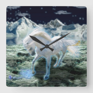 Magic Pegasus Fantasy Art Wall Clock Fyrkantig Klocka