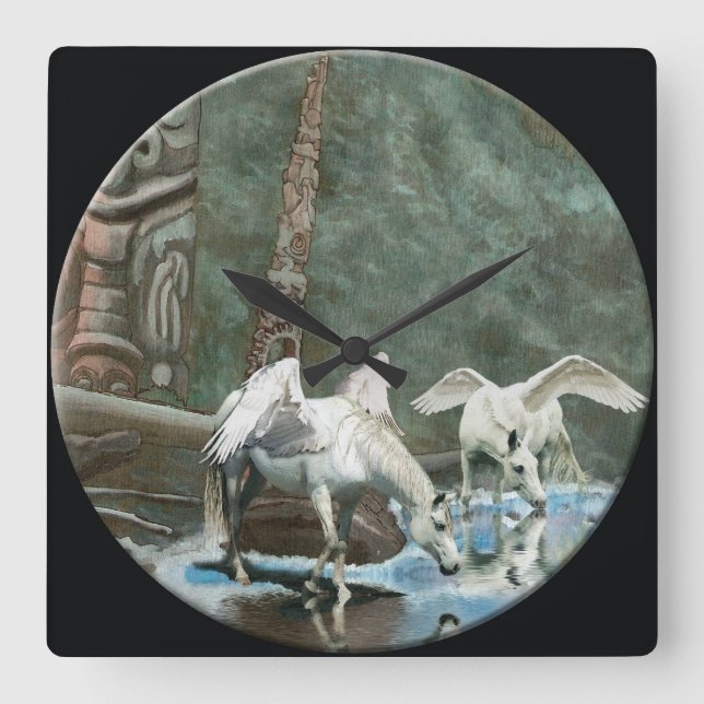 Magic Pegasus & Totem Poles Art Wall Clock Fyrkantig Klocka (Framsida)
