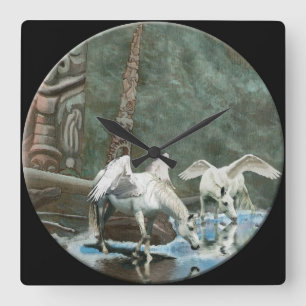 Magic Pegasus & Totem Poles Art Wall Clock Fyrkantig Klocka