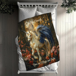Magic Pegasus White Blue Fantasy Unicorn Fleecefilt