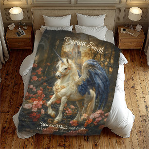 Magic Pegasus White Blue Fantasy Unicorn Fleecefilt