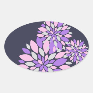 Magic Petals Lila blommor Ovalt Klistermärke
