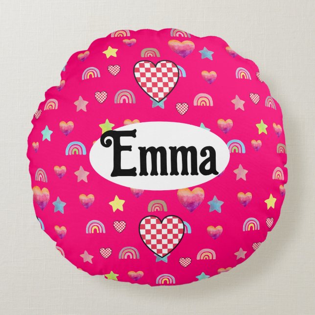 Magic pink candy world rund kudde (Framsidan)